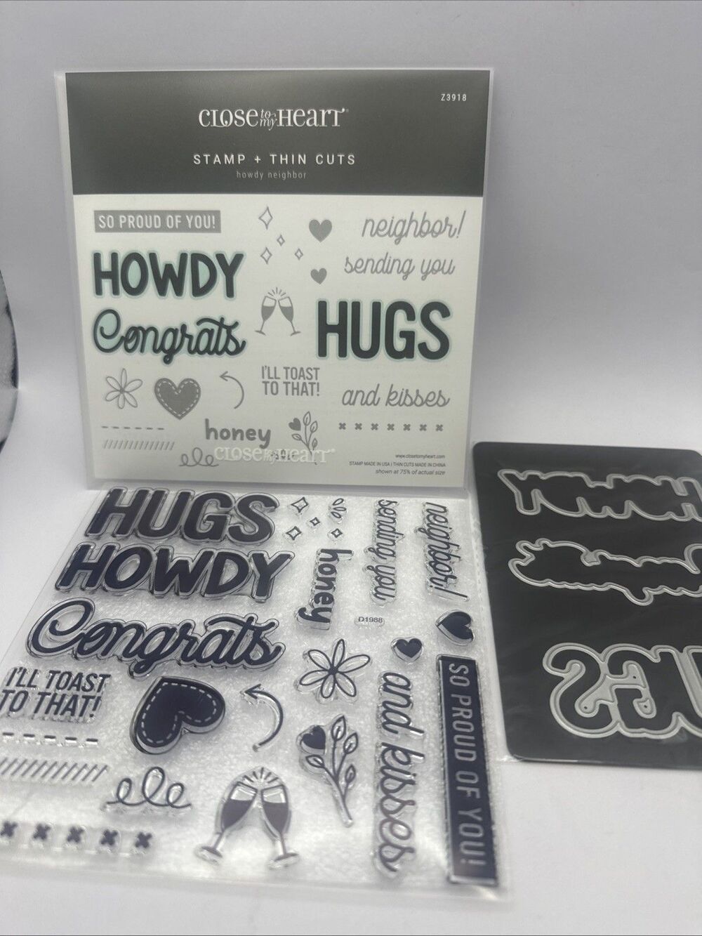 CTMH Z3918 THIN CUTS & D1988 HOWDY NEIGHBORS Congrats HUGS kisses sentiments